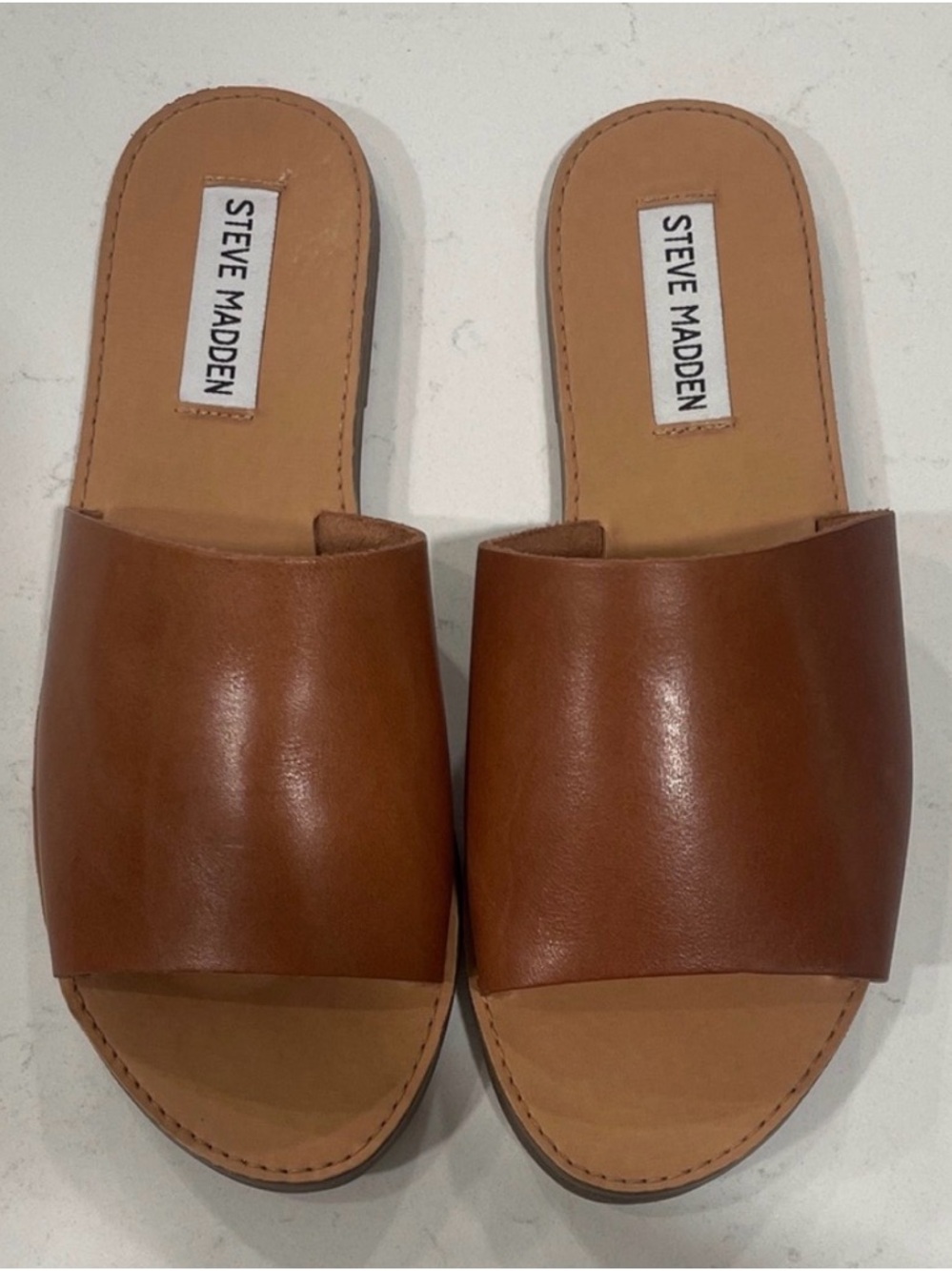 Steve Madden Tan Leather Slide Sandals